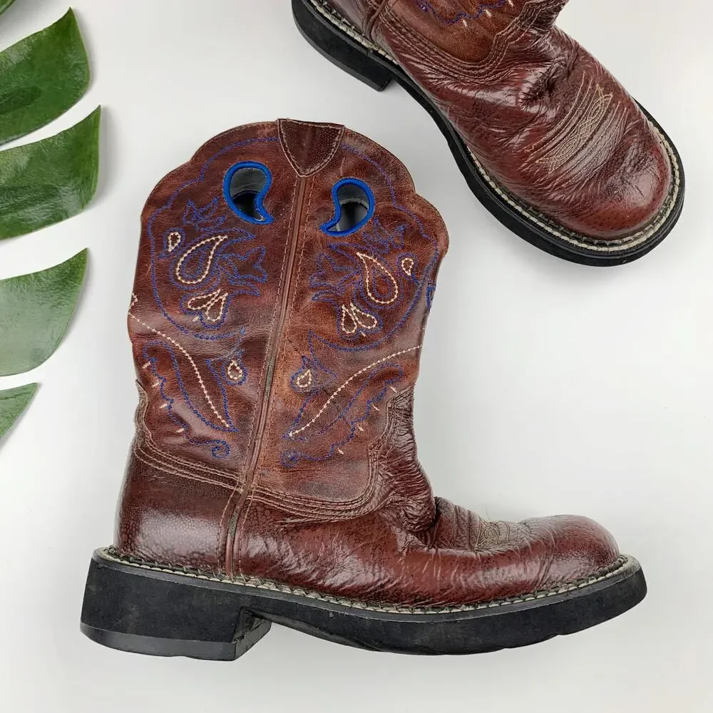 Ariat Fatbaby Short Cowboy Boots Brown Leather Western ATS 16750 Women's 6.5